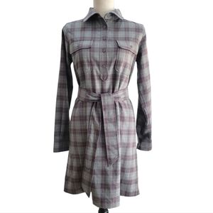 Tuckernuck Gray Plaid‎ Belted Long Sleeve Shirt Dress Size S